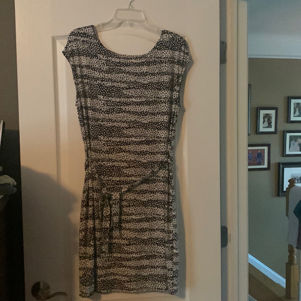 Sleeveless black and white striped dress